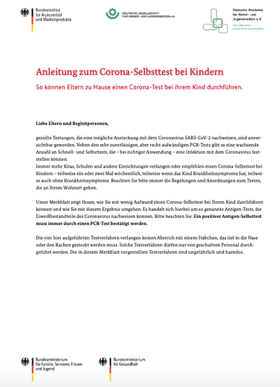 Anleitung zum Corona-Selbsttest bei Kindern